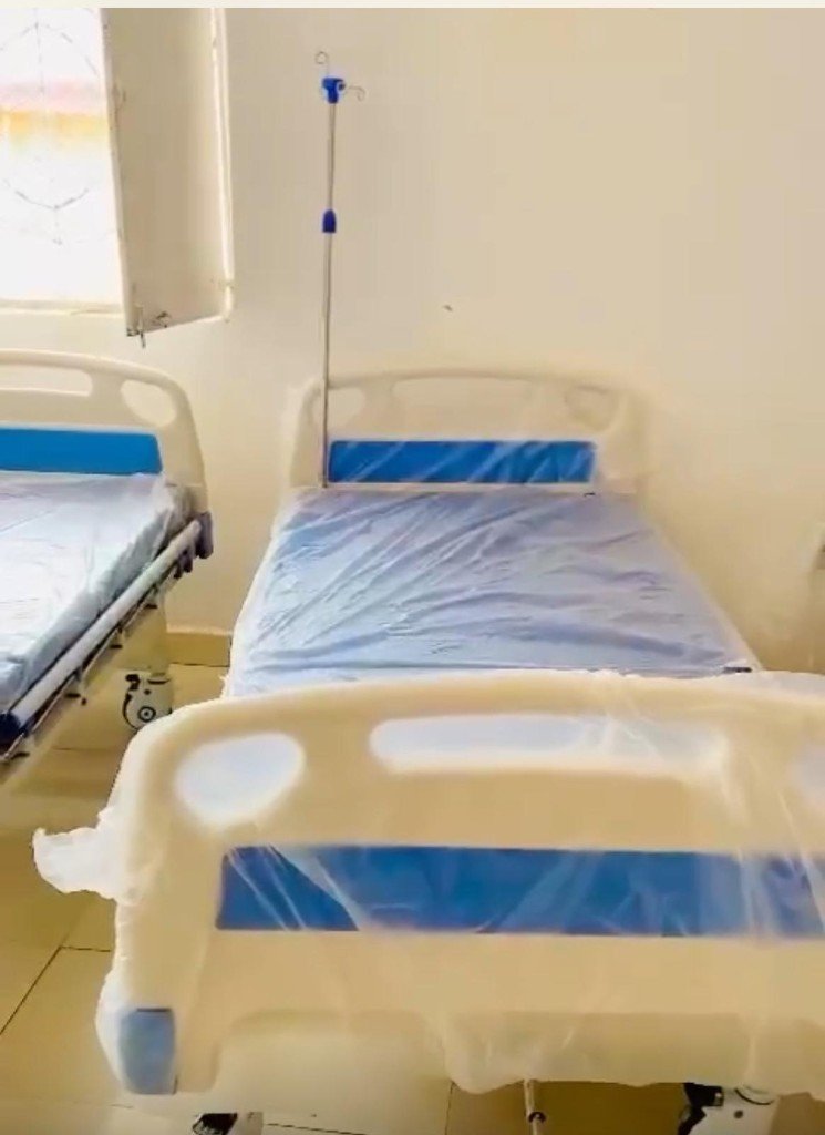 Pediatric beds with IV poles at Buhodle G. Hospital